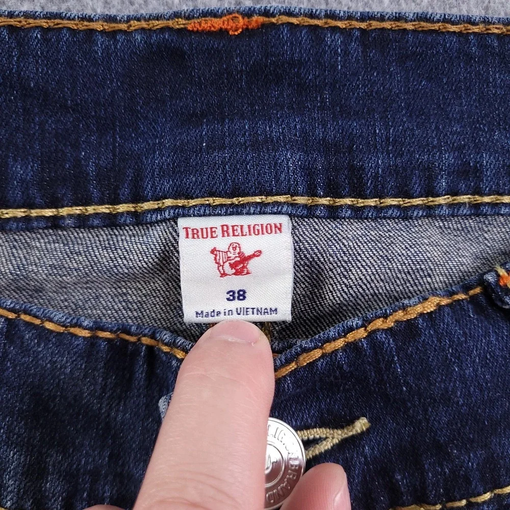 True Religion Jeans Mens 38x34 Geno Relaxed Slim Rope Stitch Blue Fade